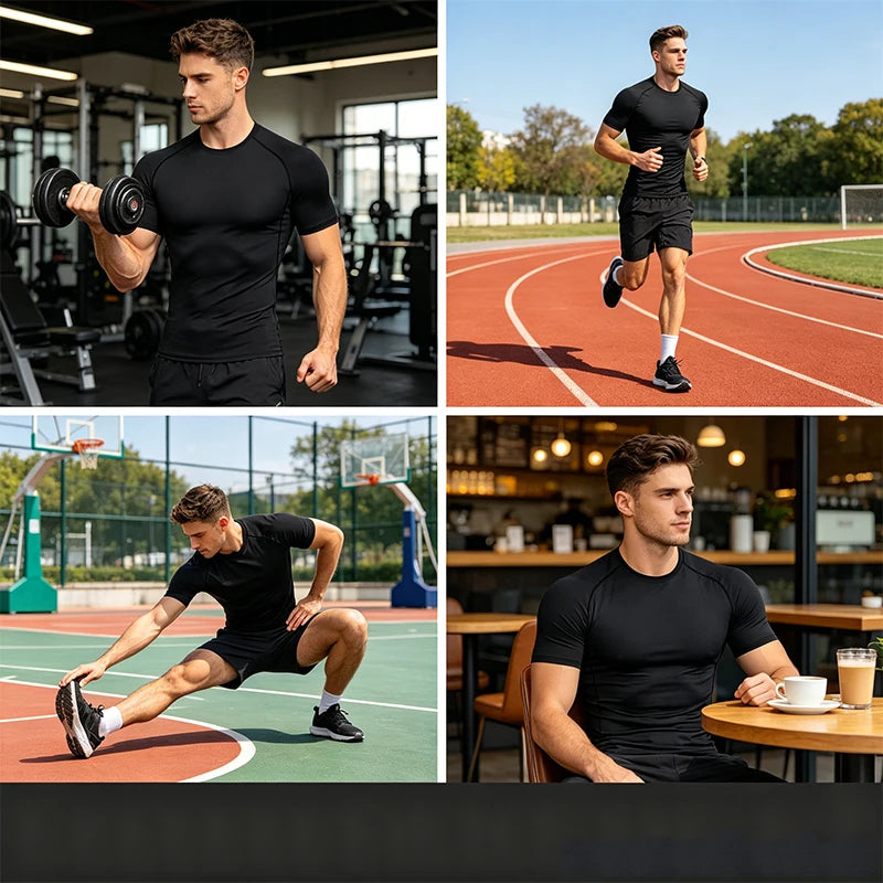CoreShield Men's Compression Gym Shirt - Quick-Dry Athletic Workout Tee
