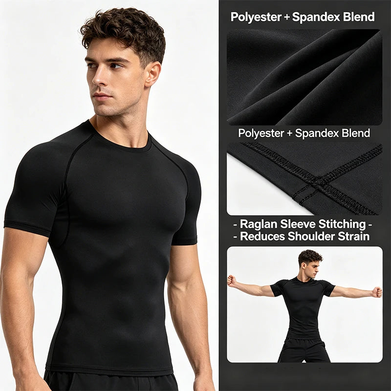 CoreShield Men's Compression Gym Shirt - Quick-Dry Athletic Workout Tee