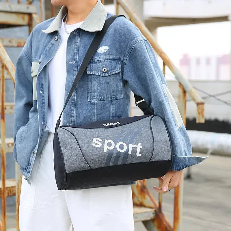 Waterproof Nylon Cylinder Sports Gym Bag - Lightweight Casual Duffel Bag for Men & Women